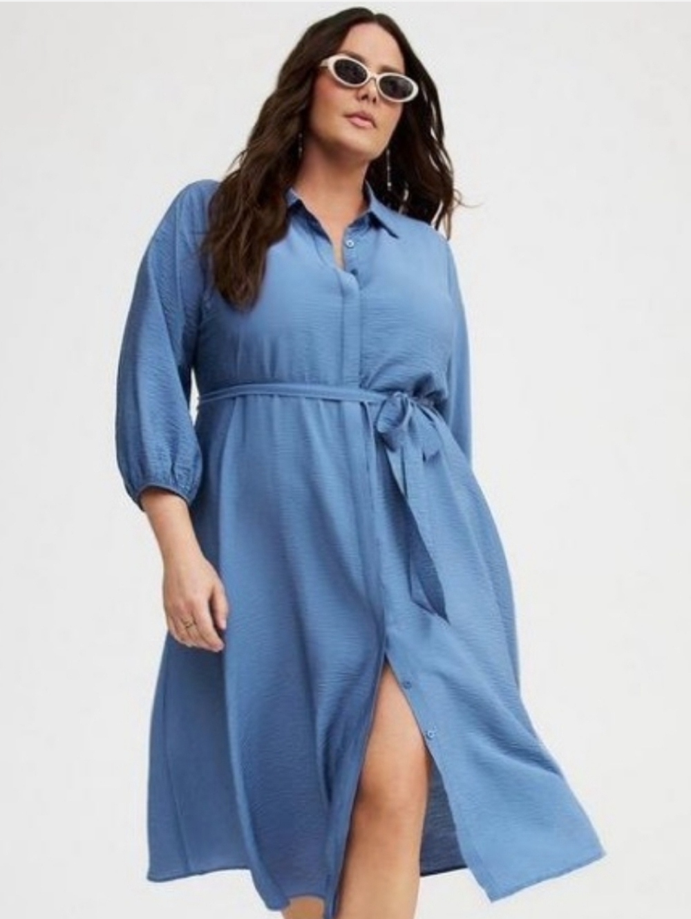 torrid Blue Tie-Waist Shirt DRESS 1X